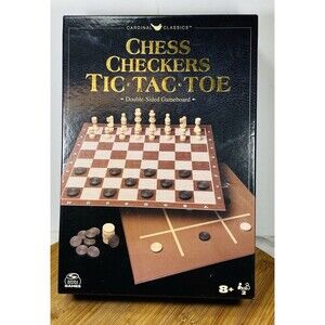Cardinal Classics Chess Checkers Tic Tac Toe Dual Sided Game Board Set